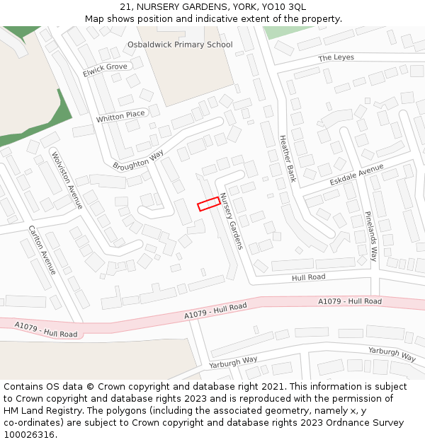 21, NURSERY GARDENS, YORK, YO10 3QL: Location map and indicative extent of plot