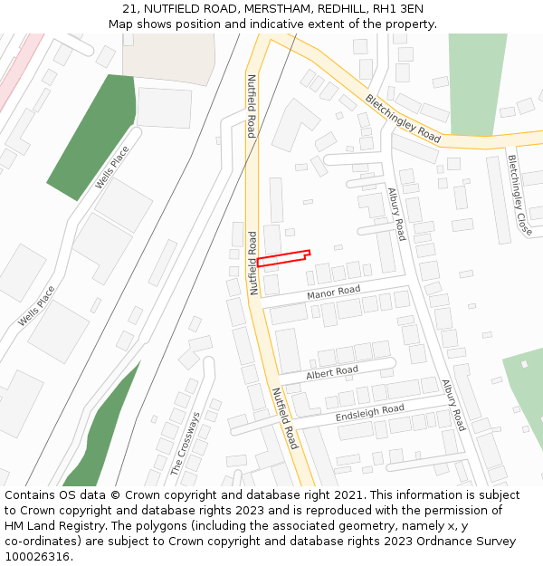 21, NUTFIELD ROAD, MERSTHAM, REDHILL, RH1 3EN: Location map and indicative extent of plot