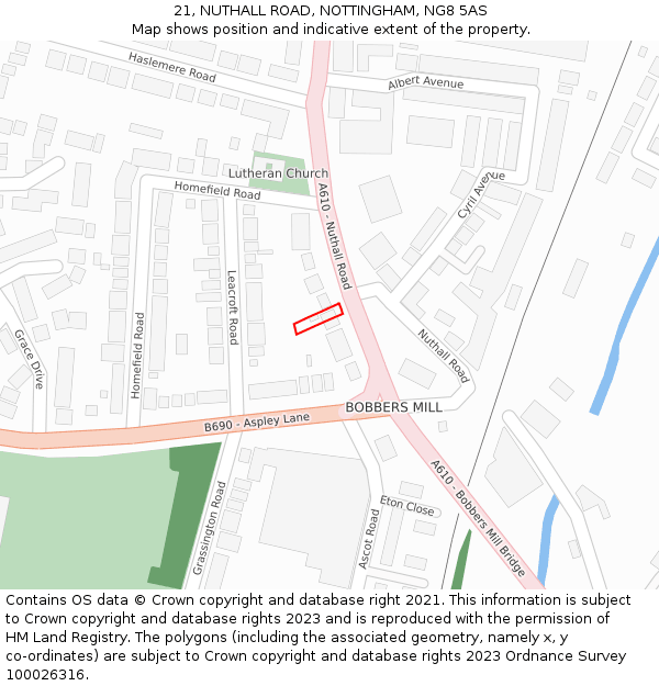 21, NUTHALL ROAD, NOTTINGHAM, NG8 5AS: Location map and indicative extent of plot