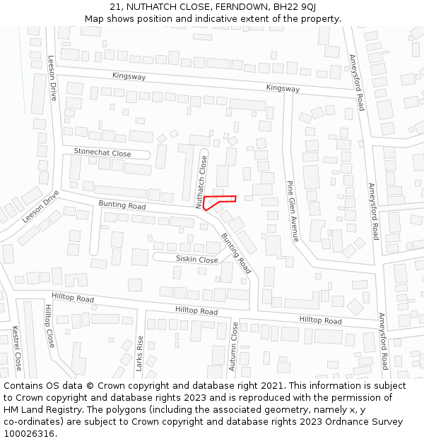 21, NUTHATCH CLOSE, FERNDOWN, BH22 9QJ: Location map and indicative extent of plot