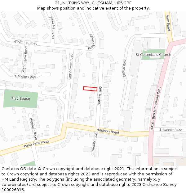 21, NUTKINS WAY, CHESHAM, HP5 2BE: Location map and indicative extent of plot