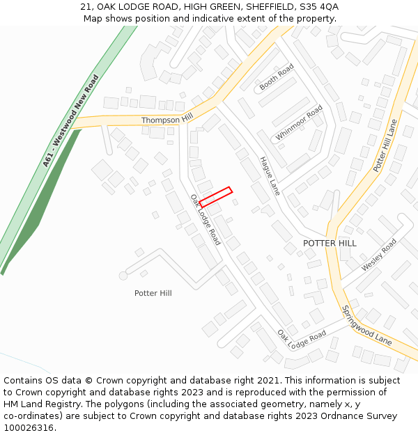 21, OAK LODGE ROAD, HIGH GREEN, SHEFFIELD, S35 4QA: Location map and indicative extent of plot