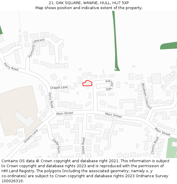 21, OAK SQUARE, WAWNE, HULL, HU7 5XP: Location map and indicative extent of plot