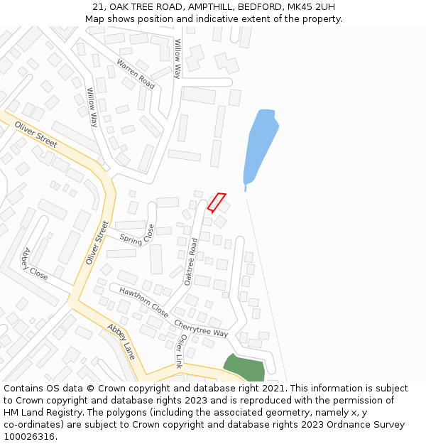 21, OAK TREE ROAD, AMPTHILL, BEDFORD, MK45 2UH: Location map and indicative extent of plot