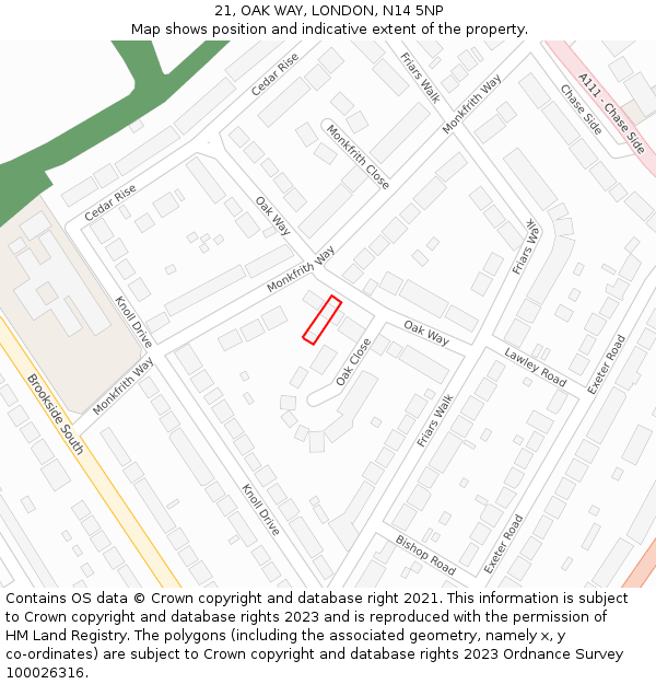 21, OAK WAY, LONDON, N14 5NP: Location map and indicative extent of plot