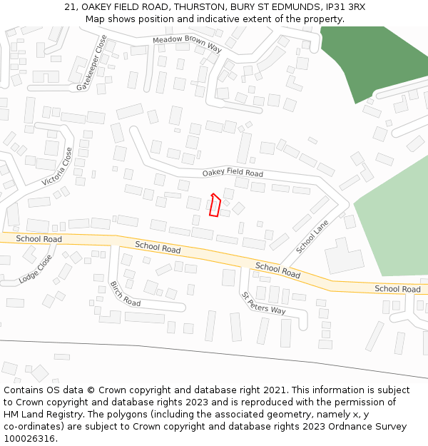 21, OAKEY FIELD ROAD, THURSTON, BURY ST EDMUNDS, IP31 3RX: Location map and indicative extent of plot