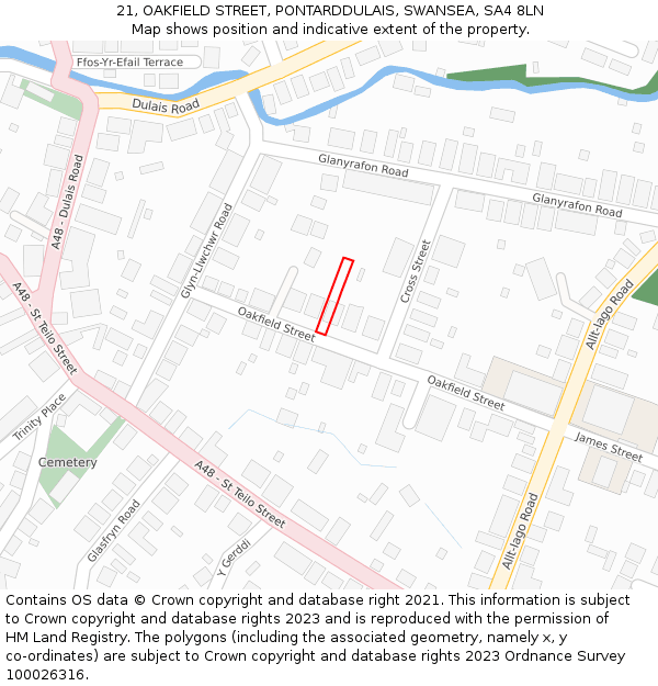 21, OAKFIELD STREET, PONTARDDULAIS, SWANSEA, SA4 8LN: Location map and indicative extent of plot