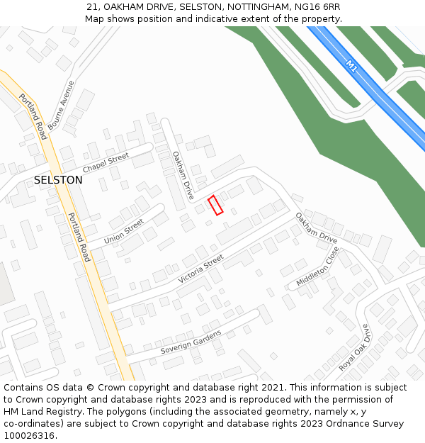 21, OAKHAM DRIVE, SELSTON, NOTTINGHAM, NG16 6RR: Location map and indicative extent of plot