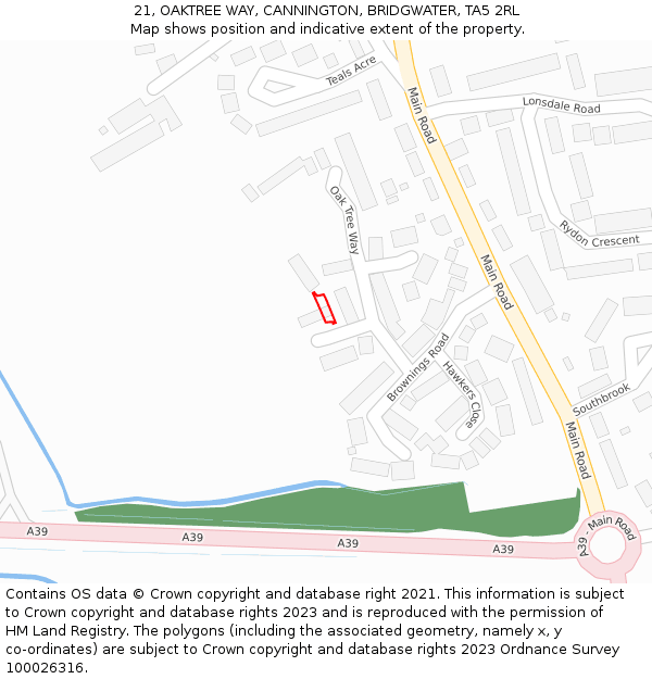 21, OAKTREE WAY, CANNINGTON, BRIDGWATER, TA5 2RL: Location map and indicative extent of plot