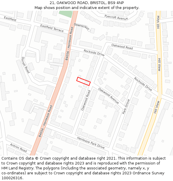 21, OAKWOOD ROAD, BRISTOL, BS9 4NP: Location map and indicative extent of plot