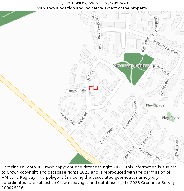 21, OATLANDS, SWINDON, SN5 6AU: Location map and indicative extent of plot