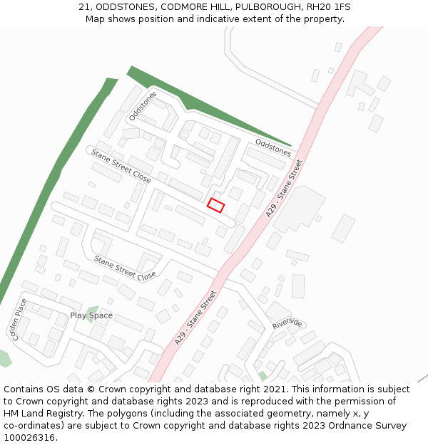 21, ODDSTONES, CODMORE HILL, PULBOROUGH, RH20 1FS: Location map and indicative extent of plot