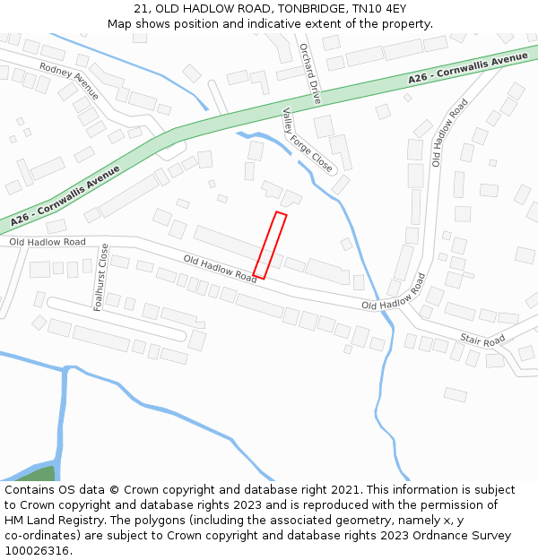 21, OLD HADLOW ROAD, TONBRIDGE, TN10 4EY: Location map and indicative extent of plot