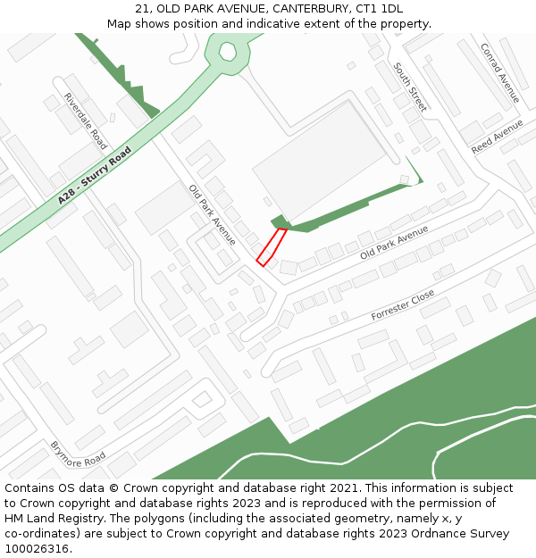 21, OLD PARK AVENUE, CANTERBURY, CT1 1DL: Location map and indicative extent of plot