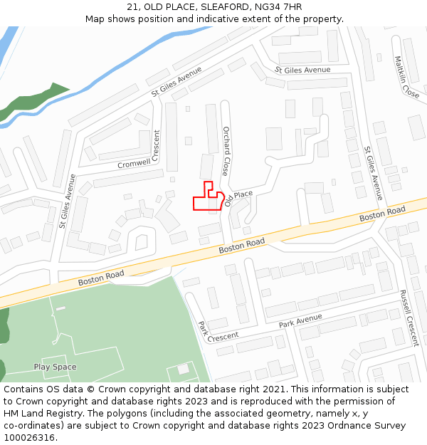 21, OLD PLACE, SLEAFORD, NG34 7HR: Location map and indicative extent of plot