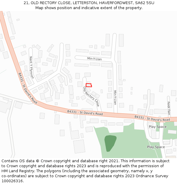 21, OLD RECTORY CLOSE, LETTERSTON, HAVERFORDWEST, SA62 5SU: Location map and indicative extent of plot