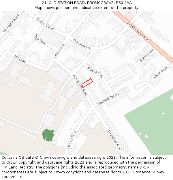 21, OLD STATION ROAD, BROMSGROVE, B60 2AA: Location map and indicative extent of plot