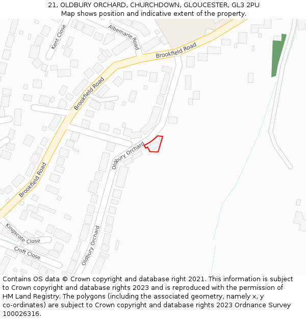 21, OLDBURY ORCHARD, CHURCHDOWN, GLOUCESTER, GL3 2PU: Location map and indicative extent of plot