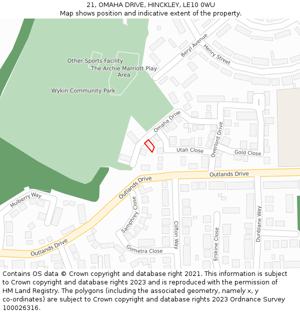 21, OMAHA DRIVE, HINCKLEY, LE10 0WU: Location map and indicative extent of plot