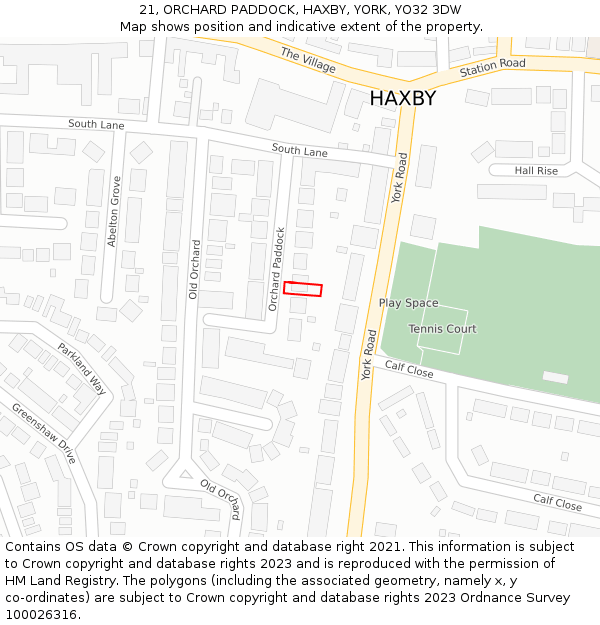 21, ORCHARD PADDOCK, HAXBY, YORK, YO32 3DW: Location map and indicative extent of plot