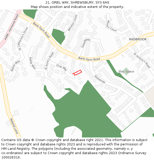 21, ORIEL WAY, SHREWSBURY, SY3 6AS: Location map and indicative extent of plot