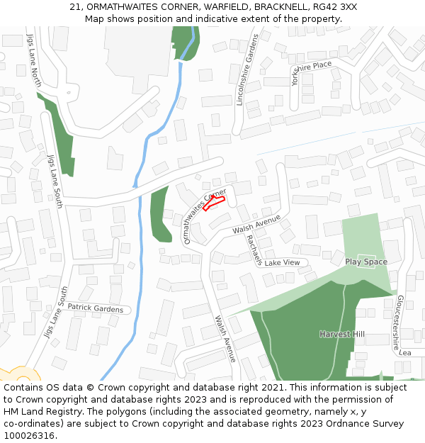 21, ORMATHWAITES CORNER, WARFIELD, BRACKNELL, RG42 3XX: Location map and indicative extent of plot