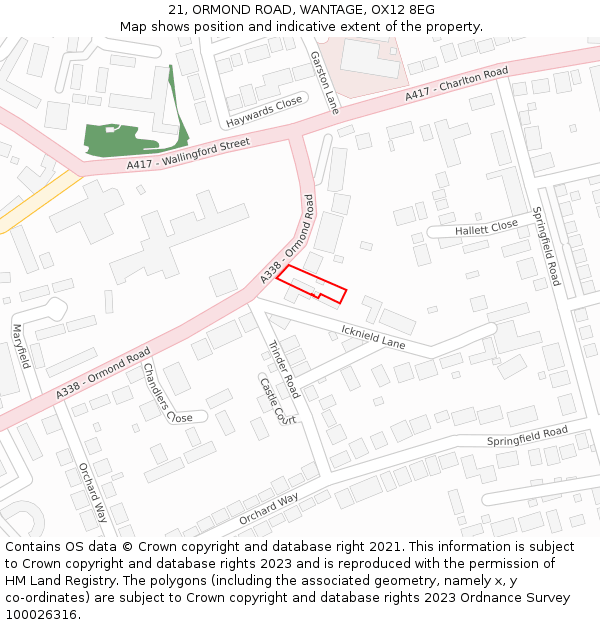 21, ORMOND ROAD, WANTAGE, OX12 8EG: Location map and indicative extent of plot