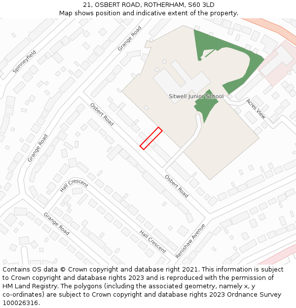 21, OSBERT ROAD, ROTHERHAM, S60 3LD: Location map and indicative extent of plot