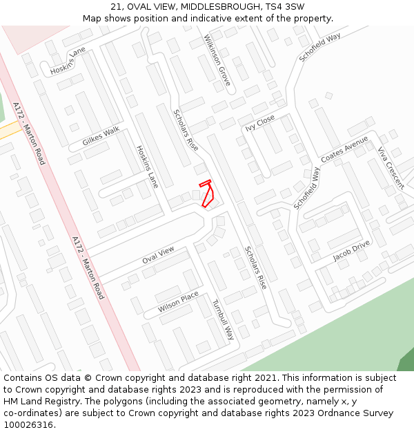 21, OVAL VIEW, MIDDLESBROUGH, TS4 3SW: Location map and indicative extent of plot