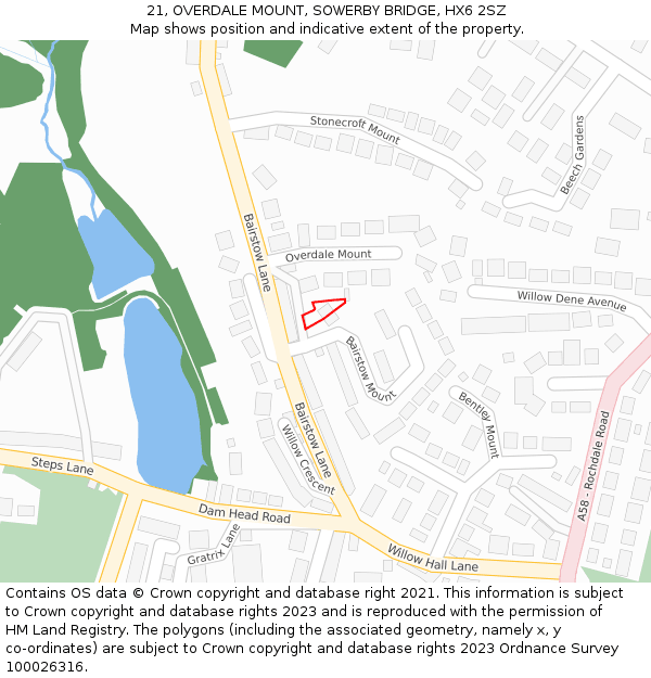 21, OVERDALE MOUNT, SOWERBY BRIDGE, HX6 2SZ: Location map and indicative extent of plot