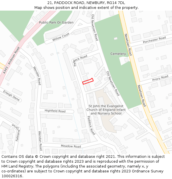 21, PADDOCK ROAD, NEWBURY, RG14 7DL: Location map and indicative extent of plot