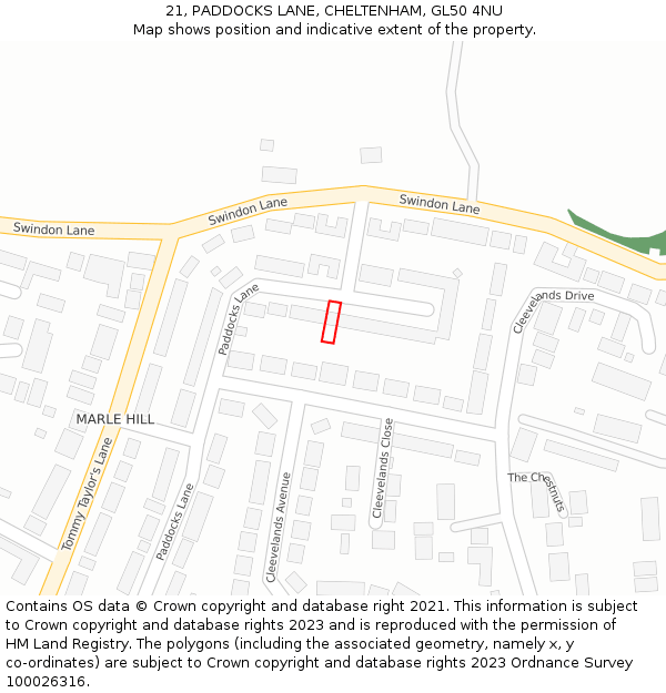 21, PADDOCKS LANE, CHELTENHAM, GL50 4NU: Location map and indicative extent of plot