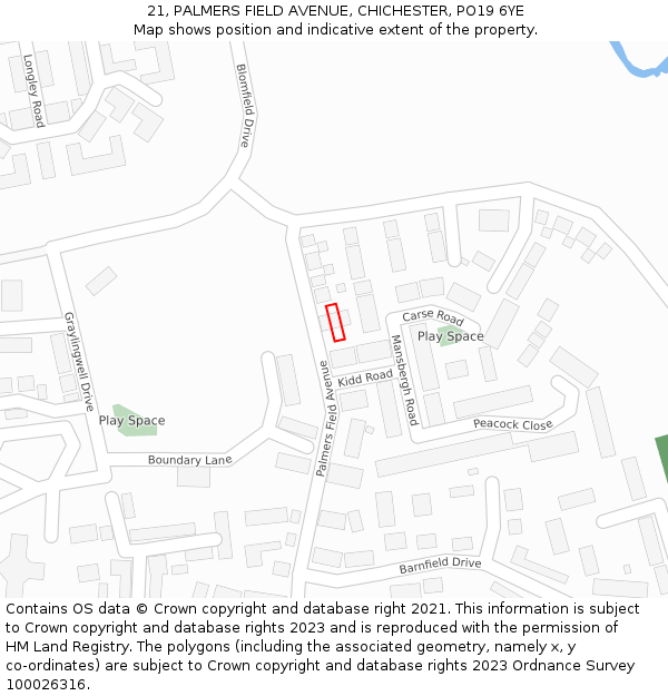 21, PALMERS FIELD AVENUE, CHICHESTER, PO19 6YE: Location map and indicative extent of plot