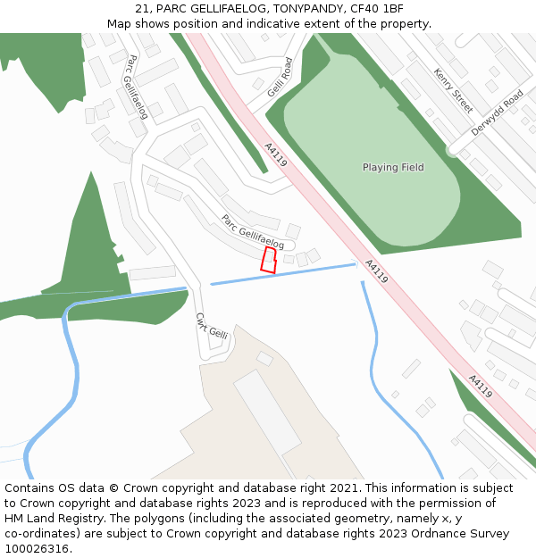 21, PARC GELLIFAELOG, TONYPANDY, CF40 1BF: Location map and indicative extent of plot
