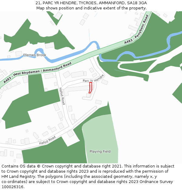 21, PARC YR HENDRE, TYCROES, AMMANFORD, SA18 3GA: Location map and indicative extent of plot