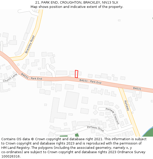 21, PARK END, CROUGHTON, BRACKLEY, NN13 5LX: Location map and indicative extent of plot