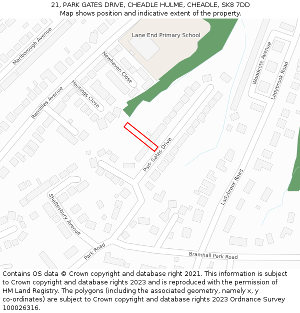 21, PARK GATES DRIVE, CHEADLE HULME, CHEADLE, SK8 7DD: Location map and indicative extent of plot