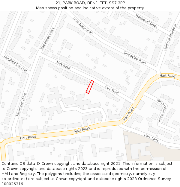 21, PARK ROAD, BENFLEET, SS7 3PP: Location map and indicative extent of plot