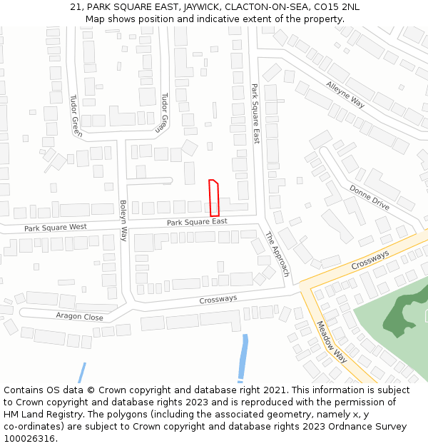 21, PARK SQUARE EAST, JAYWICK, CLACTON-ON-SEA, CO15 2NL: Location map and indicative extent of plot