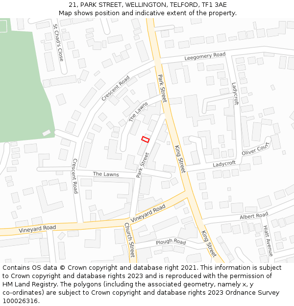 21, PARK STREET, WELLINGTON, TELFORD, TF1 3AE: Location map and indicative extent of plot