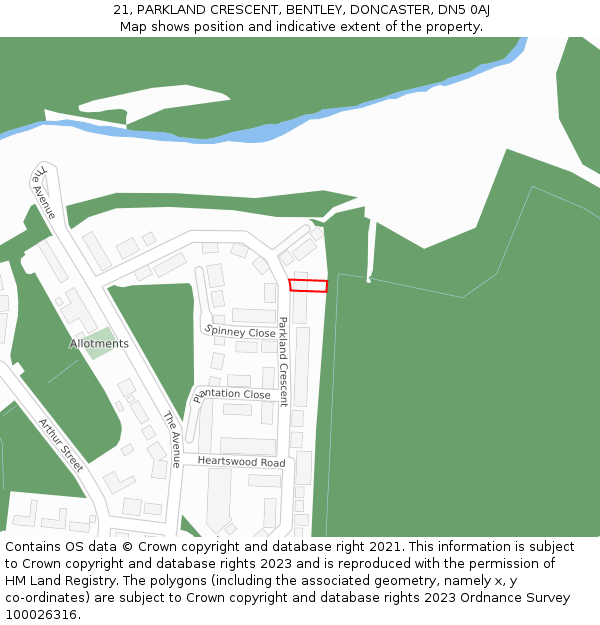 21, PARKLAND CRESCENT, BENTLEY, DONCASTER, DN5 0AJ: Location map and indicative extent of plot