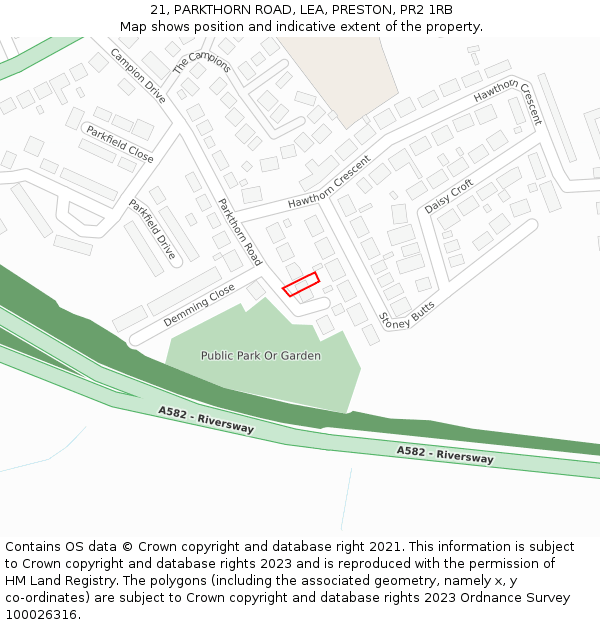 21, PARKTHORN ROAD, LEA, PRESTON, PR2 1RB: Location map and indicative extent of plot