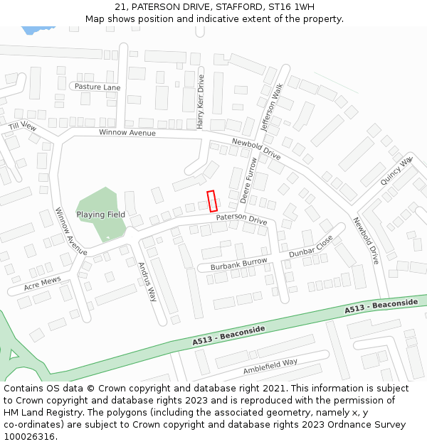 21, PATERSON DRIVE, STAFFORD, ST16 1WH: Location map and indicative extent of plot