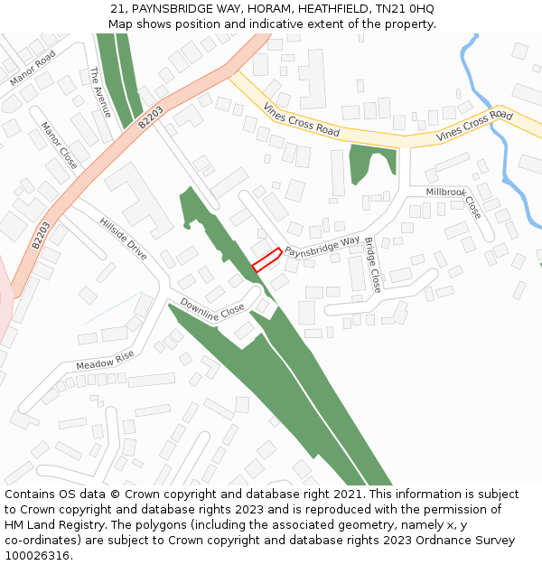 21, PAYNSBRIDGE WAY, HORAM, HEATHFIELD, TN21 0HQ: Location map and indicative extent of plot