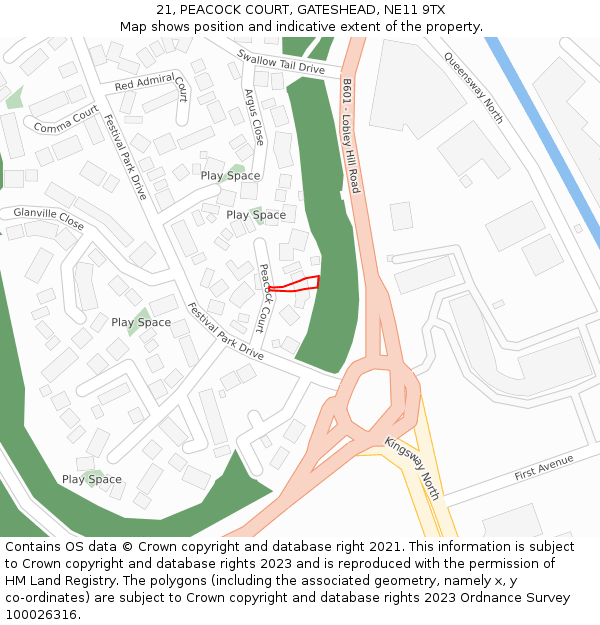 21, PEACOCK COURT, GATESHEAD, NE11 9TX: Location map and indicative extent of plot