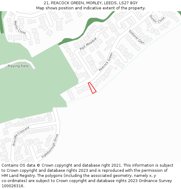 21, PEACOCK GREEN, MORLEY, LEEDS, LS27 8GY: Location map and indicative extent of plot