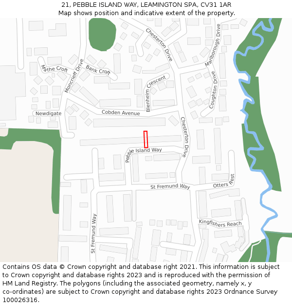 21, PEBBLE ISLAND WAY, LEAMINGTON SPA, CV31 1AR: Location map and indicative extent of plot
