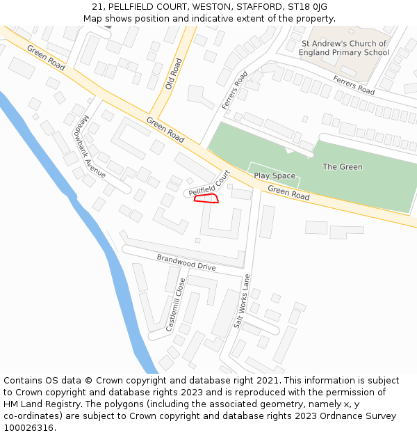 21, PELLFIELD COURT, WESTON, STAFFORD, ST18 0JG: Location map and indicative extent of plot