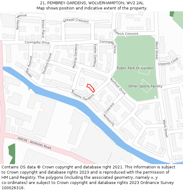 21, PEMBREY GARDENS, WOLVERHAMPTON, WV2 2AL: Location map and indicative extent of plot