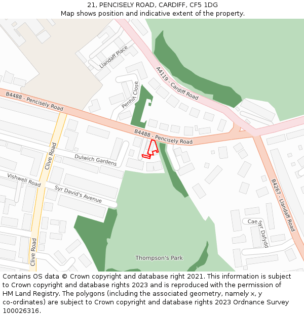 21, PENCISELY ROAD, CARDIFF, CF5 1DG: Location map and indicative extent of plot